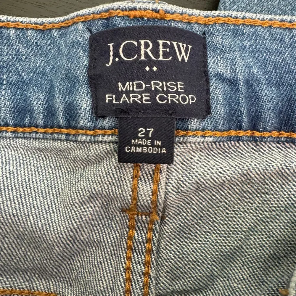 J. Crew Womens Mid Rise Flare Crop Jeans Distressed Med Wash BO748 SP23 27